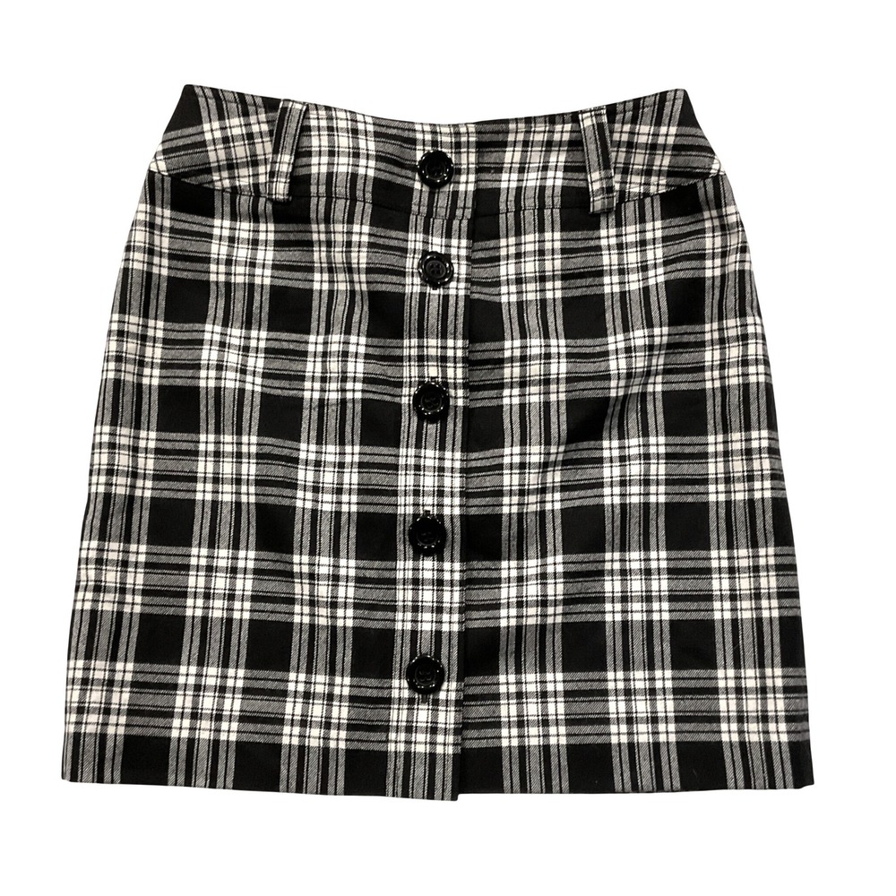 PENDLETON women's skirt virgin wool button‎ front black plaid TG 488–10643 10